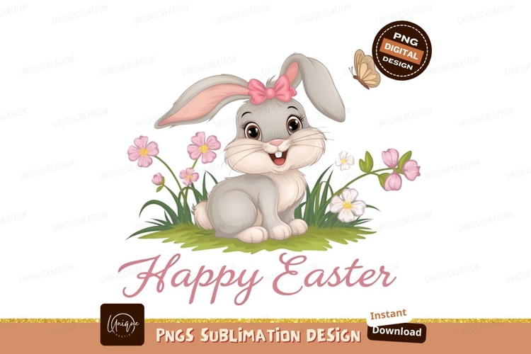 Cute Bunny Happy Easter Sublimation Png