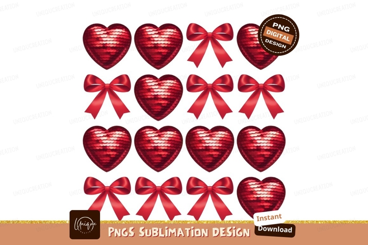 Red Sequin Hearts And Bows Pattern