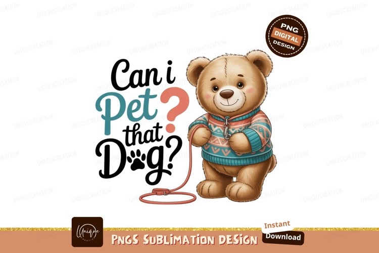 Teddy bear with leash and text sweater