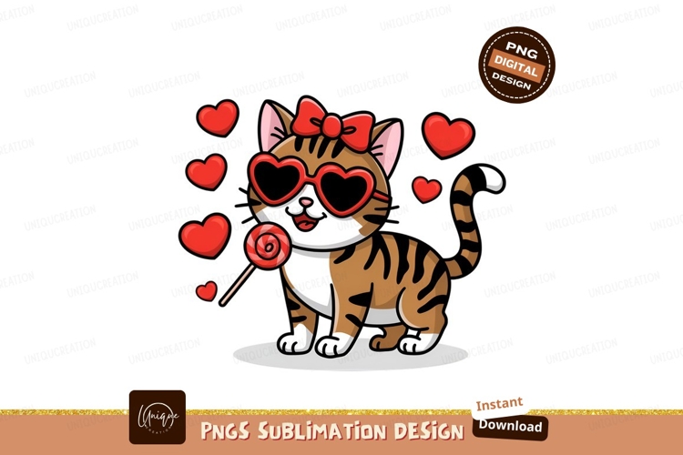 Cartoon Cat With Hearts Love Theme