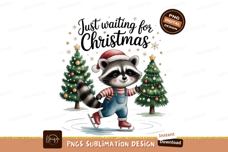 Raccoon skating festive trees christmas