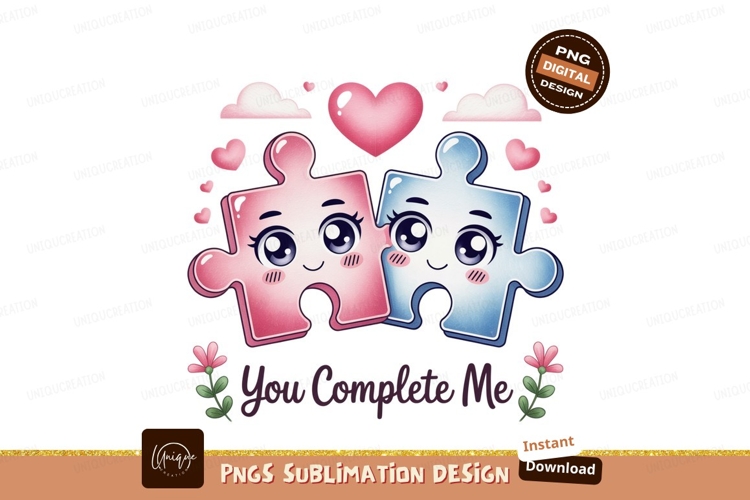 Pink blue puzzle pieces heart clouds image