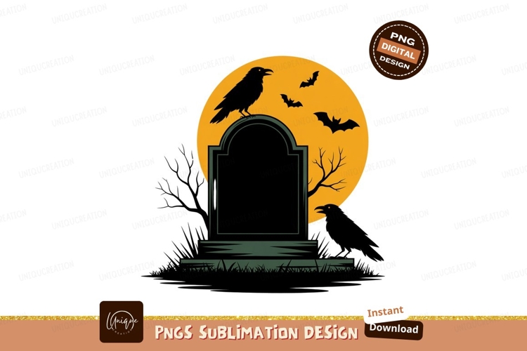 Tombstone crow bats moon halloween
