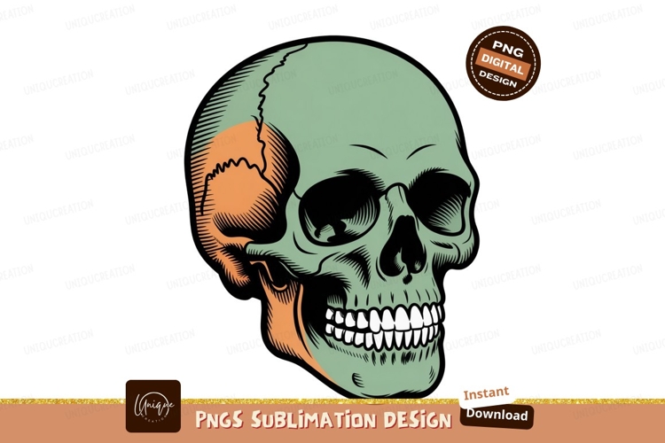 Green orange skull illustration bone
