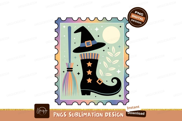 Witch hat boot broom moon stars image
