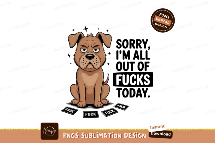 Grumpy dog with text cartoon illustration