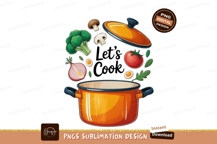 Orange pot with floating vegetables cooking broccoli