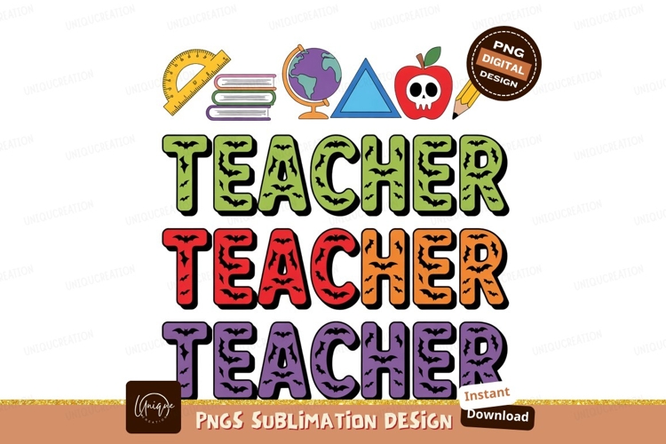 Teacher Halloween Bat Text Design bats apple