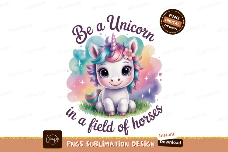 Cute unicorn with colorful mane and flower fantasy