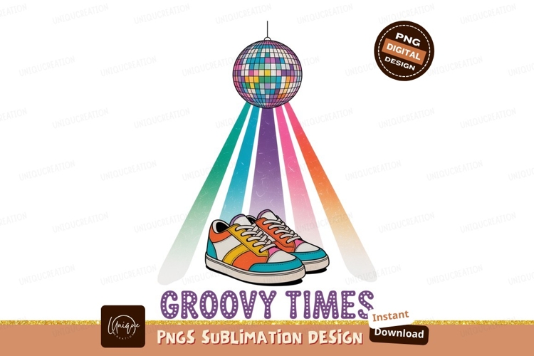 Disco ball shining colorful lights on retro sneakers