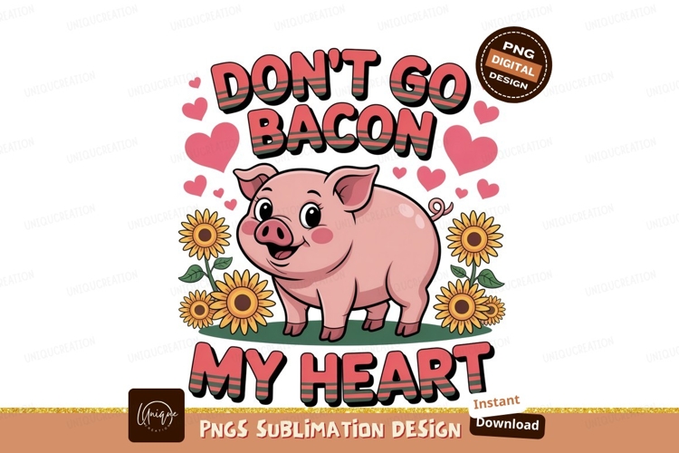 Cute pig surrounded by sunflowers and hearts pink