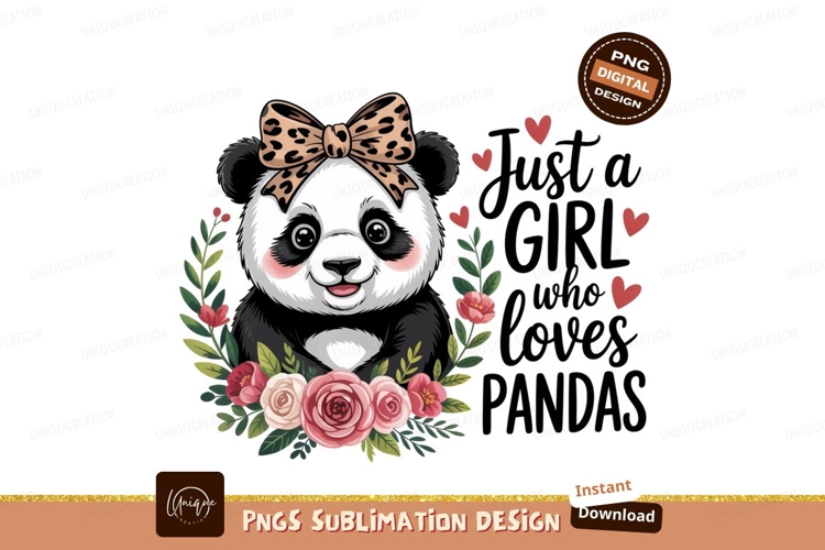 Cute panda with floral wreath and bow bear animal