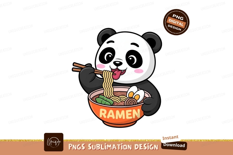 Panda eating ramen noodles bowl