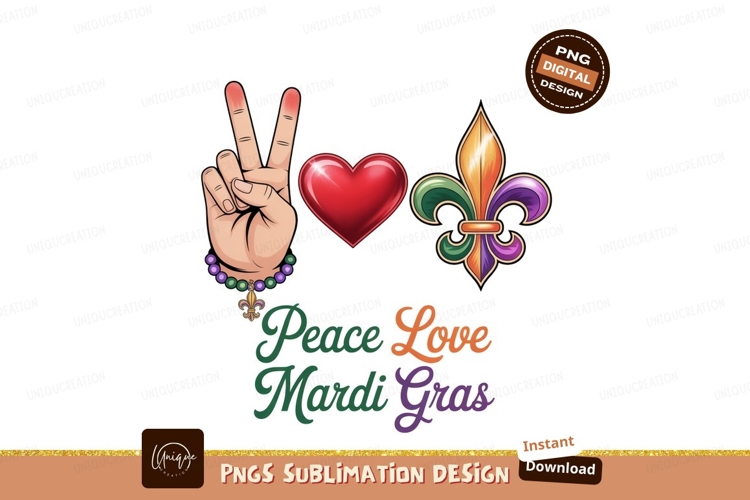 Peace Love Mardi Gras Symbols heart fleur