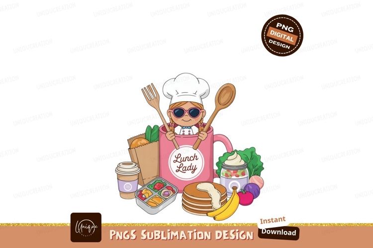 Chef girl with food and utensils lunch pancakes