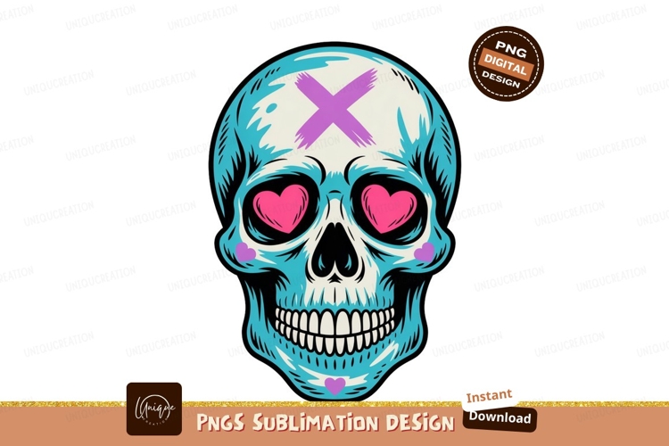 Blue skull pink hearts purple cross image