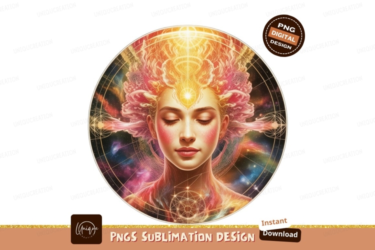 Woman with cosmic aura and geometric patterns image