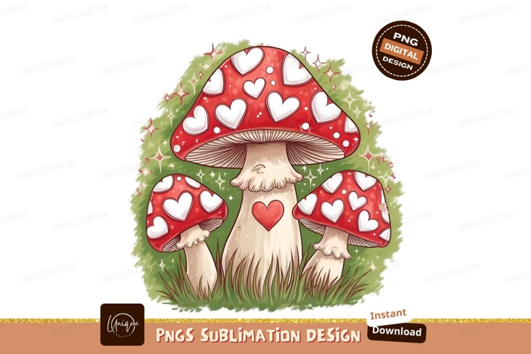 Whimsical Heart Mushroom Patch Sublimation Png example image 1
