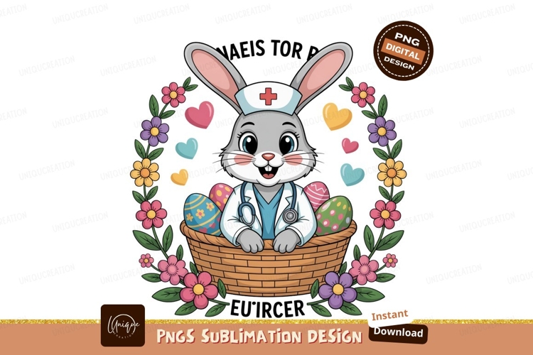 Easter bunny nurse with decorated eggs doctor