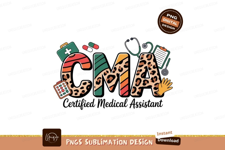 C M A leopard print medical icons image