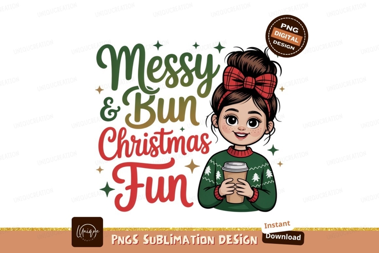 Girl messy bun christmas coffee image