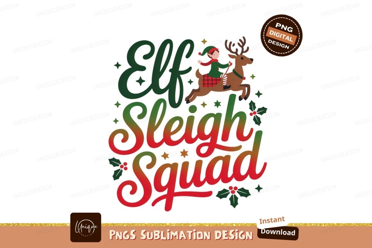 Elf riding reindeer with text sleigh squad example image 1