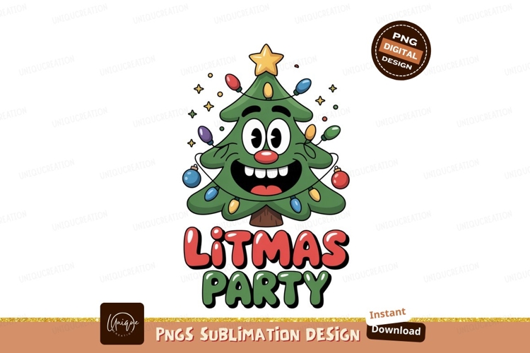 Happy Christmas tree with lights cartoon festive