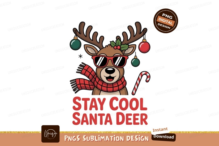 Cool reindeer wearing sunglasses and scarf christmas