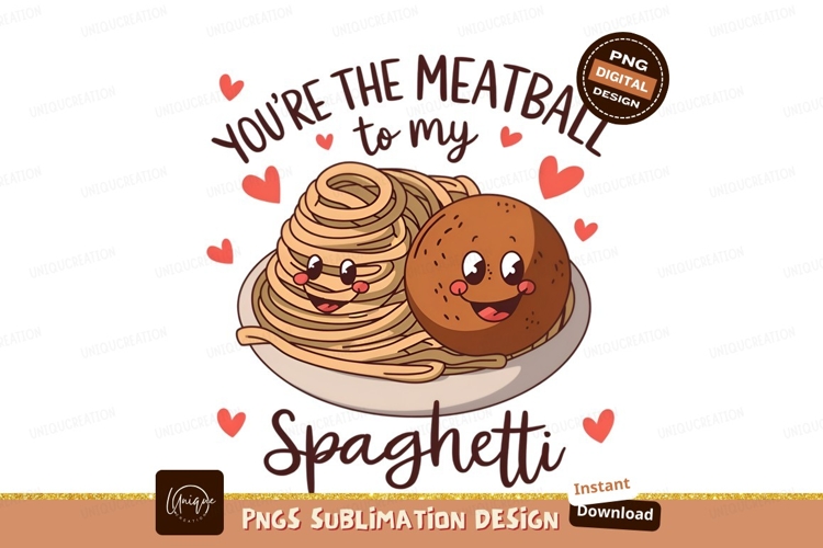 Cute Spaghetti And Meatball Valentine Cartoon