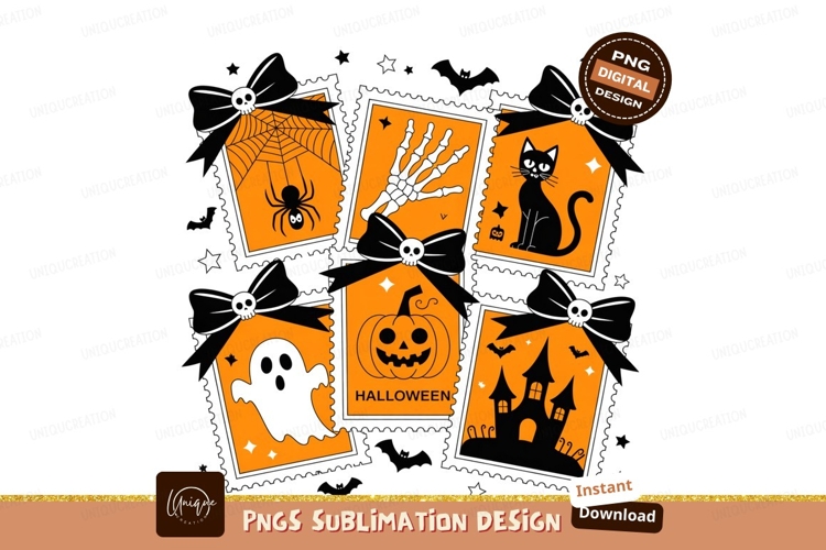 Orange Halloween Icons Black Bows spider ghost example image 1