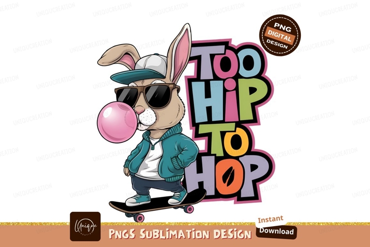 Hip Hop Rabbit Skateboard Bubblegum Sublimation Png