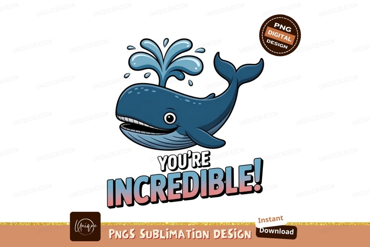 Blue whale spraying water with text image