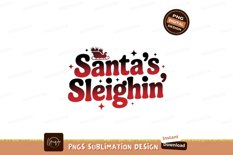 Santas Sleighin Red Text christmas holiday example image 1