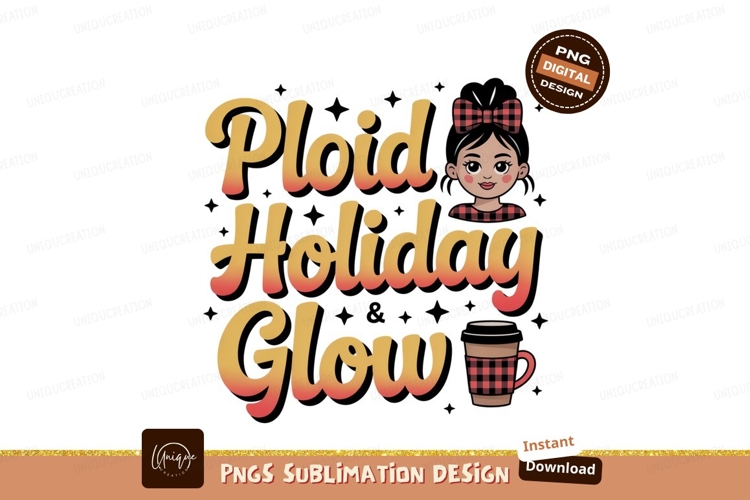 Festive plaid girl holding warm drink holiday