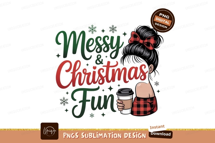 Messy Christmas Fun Woman Holding Coffee image