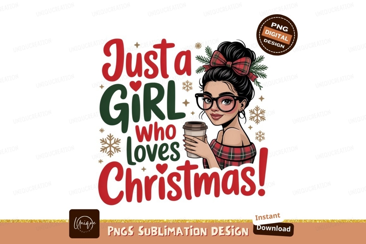 Girl loves Christmas coffee plaid snowflakes example image 1