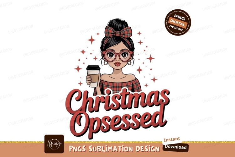 Girl with coffee and plaid outfit black example image 1