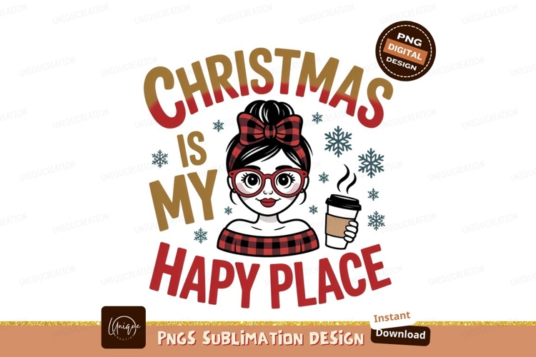 Christmas happy place girl with coffee image example image 1