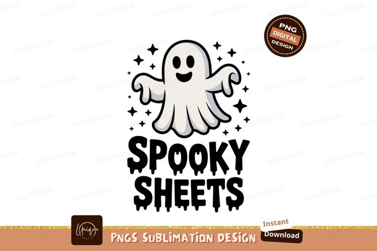 White ghost with happy face and spooky text halloween