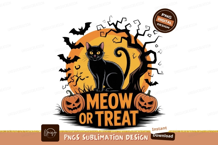 Black cat Halloween moon pumpkins image