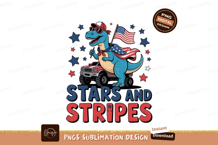 Dinosaur driving truck american flag stars