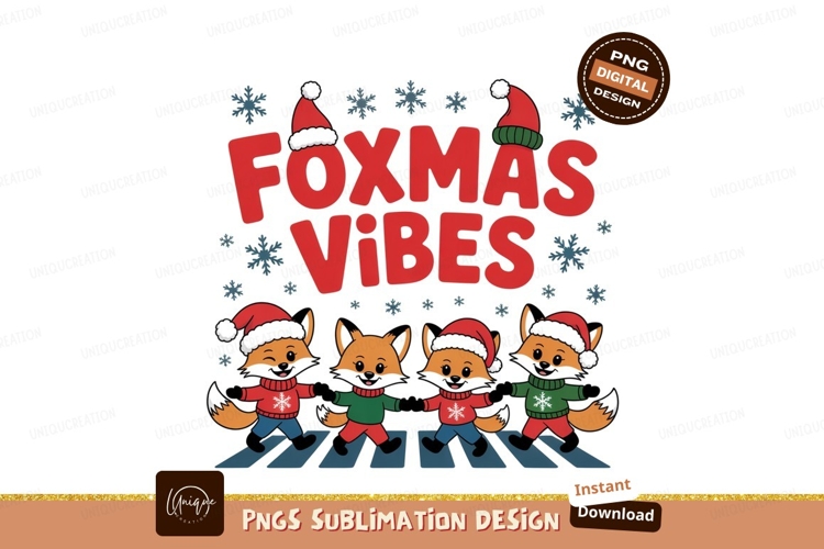 Festive foxes wearing santa hats christmas winter example image 1