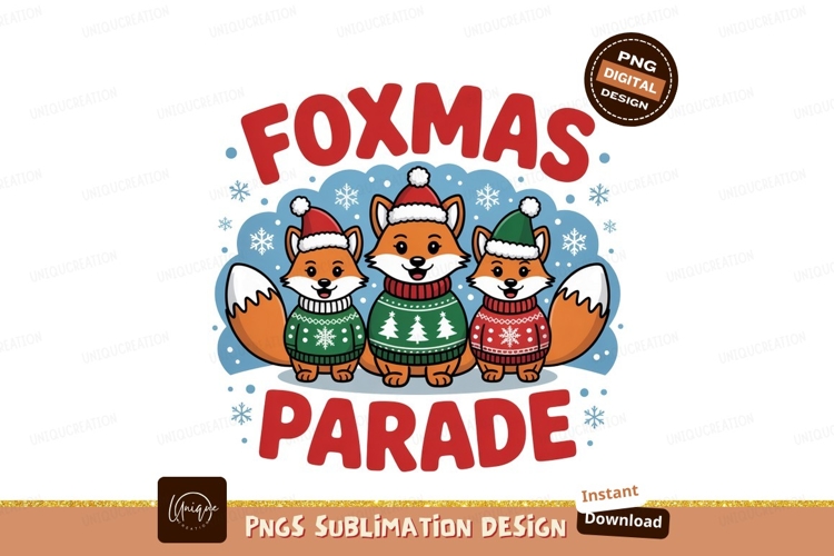 Festive foxes wearing sweaters christmas parade