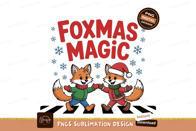 Festive foxes dancing with snowflakes christmas winter