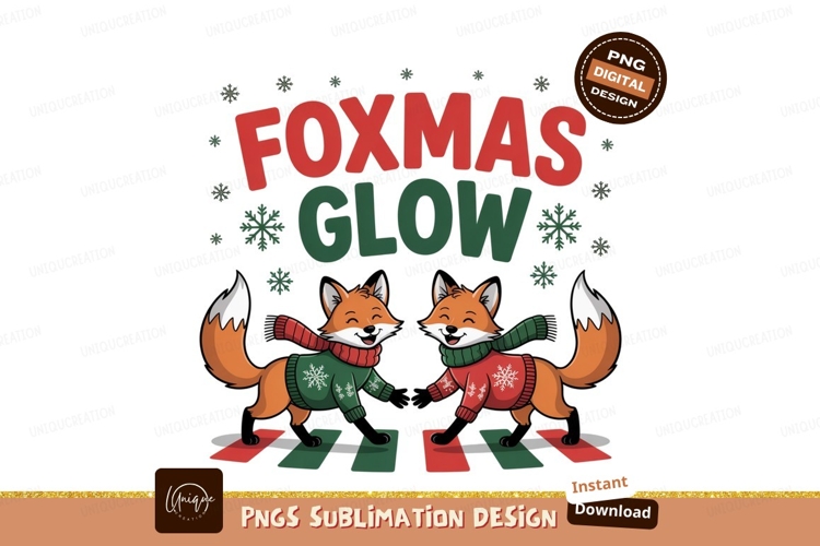 Festive foxes wearing sweaters and scarves christmas example image 1