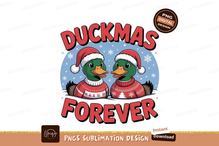 Festive ducks wearing santa hats and sweaters christmas