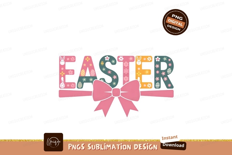 Decorative Easter Greeting Design With Floral Bow