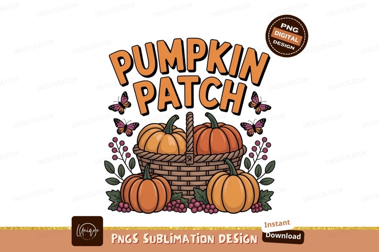 Autumn harvest basket with pumpkins and butterflies