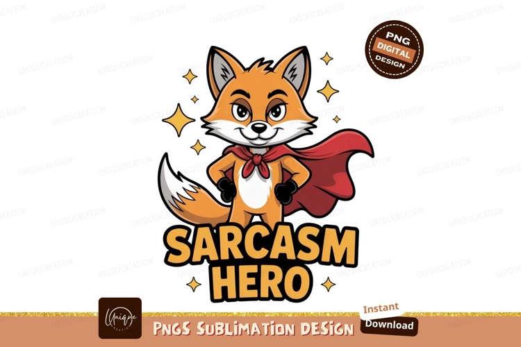 Sarcastic fox superhero with red cape sarcasm