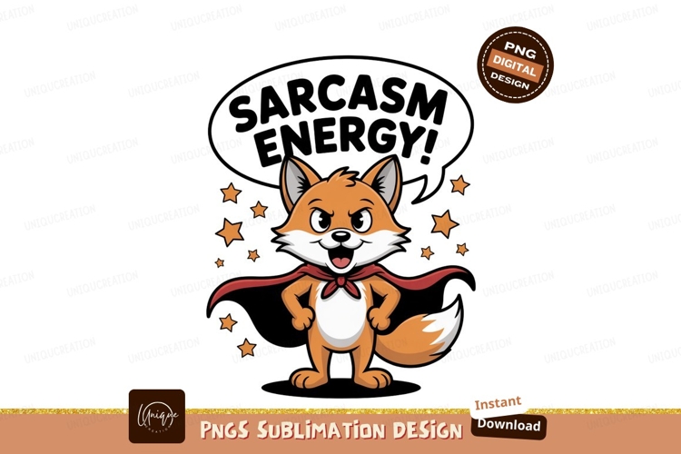 Sarcastic fox superhero with stars orange white